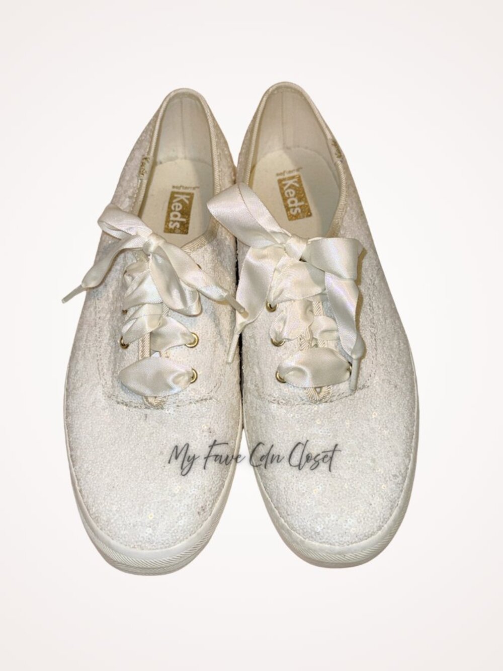 Keds Women's Ivory/Off White Sequin Ribbon Lace Sneakers sz 9.5